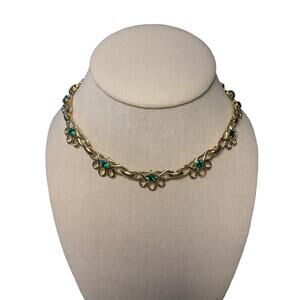 Emerald Green + Gold 1990's Ornate Choker Necklace